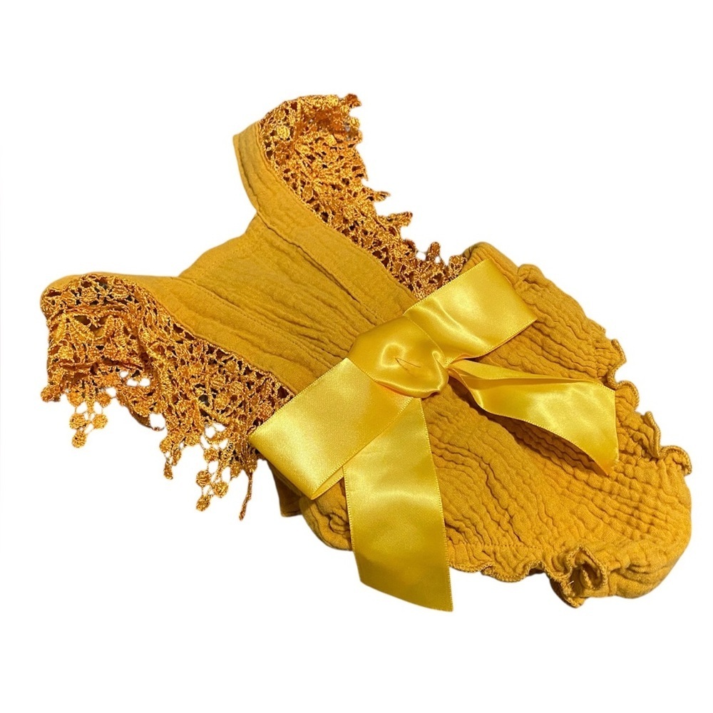 Newborn Baby Girl Romper Photo Shoot Outfit Mustard Lace Bow Yellow 0-3m 4/$20 🛑